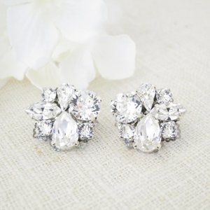 Crystal cluster bridal earrings Wedding earrings Rhinestone stud earrings Brides